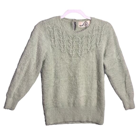 Rosie Neira Anthropologie XS Aubade Fuzzy Eyelash Pullover Sweater Mint cable - Picture 1 of 7